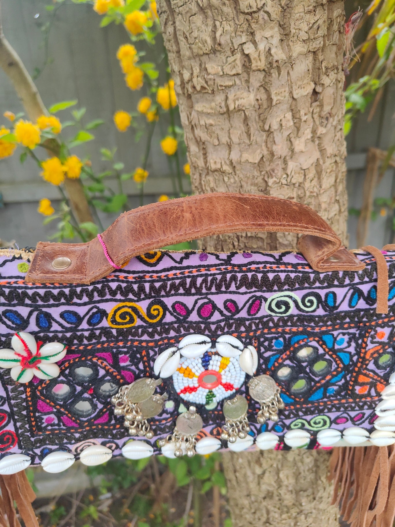 Mini city bag with detachable vintage strap purple