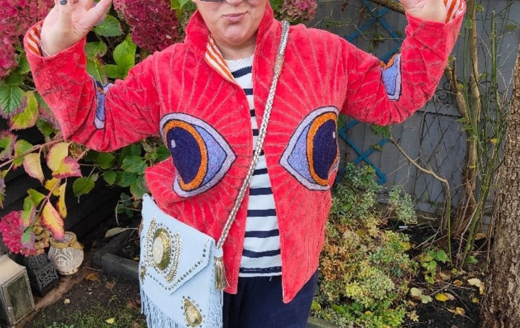 Wanderlust evil eye protection velvet jacket Brown
