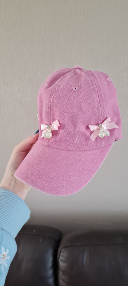Pink Embellished Bow Cap