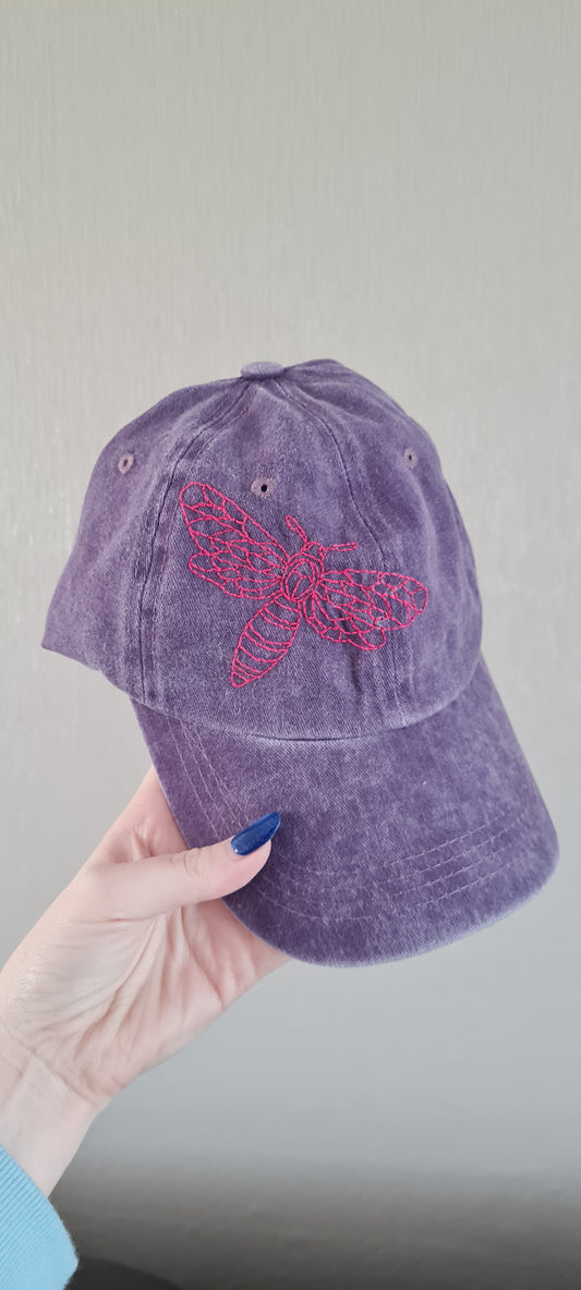 Bug Embroidered Purple Cap 