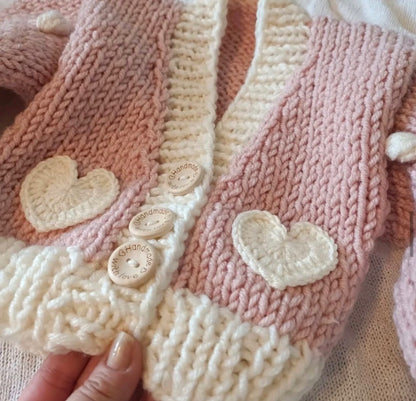 3/4yrs Pink With Cream Hearts And Bobbles