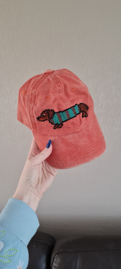 Cozy Sausage Dog Cross Stitch Cap