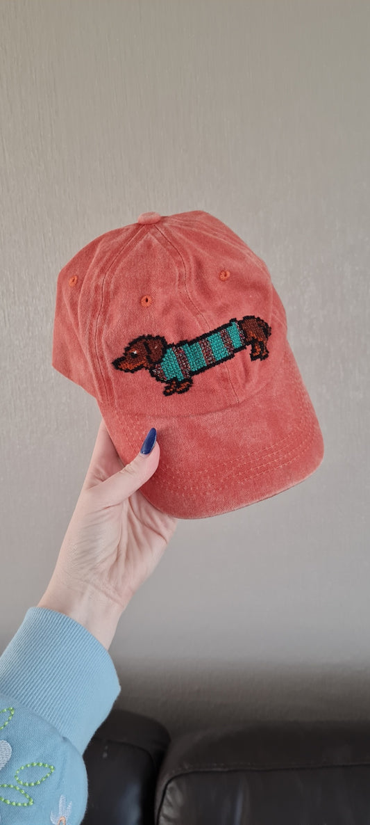 Cozy Sausage Dog Cross Stitch Cap