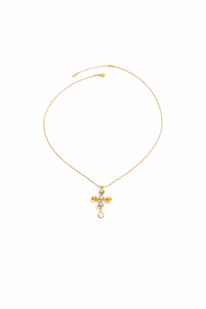Cross Pearl Necklace Gold Silver Mix 