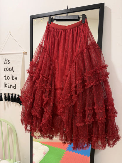 Red Love Heart Western Maxi Skirt