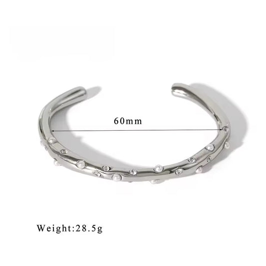 Silver Pearl Bangle stainless steel