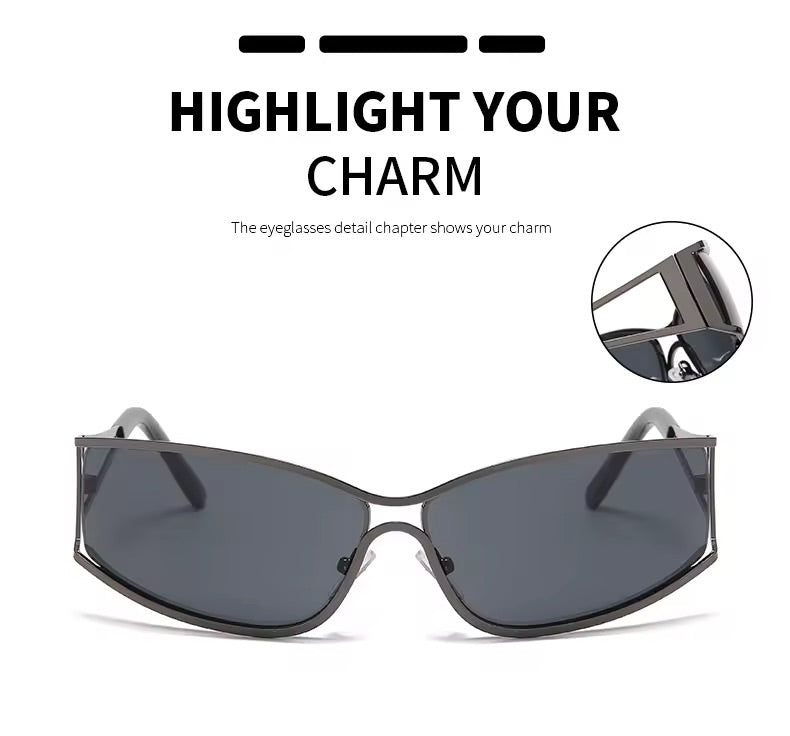 Shield Y2K Metal Sunglasses Silver
