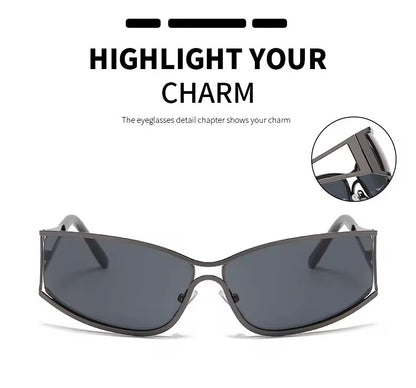 Shield Y2K Metal Sunglasses Silver