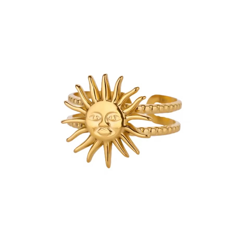 Gold Solar Sun Ring Adjustable 