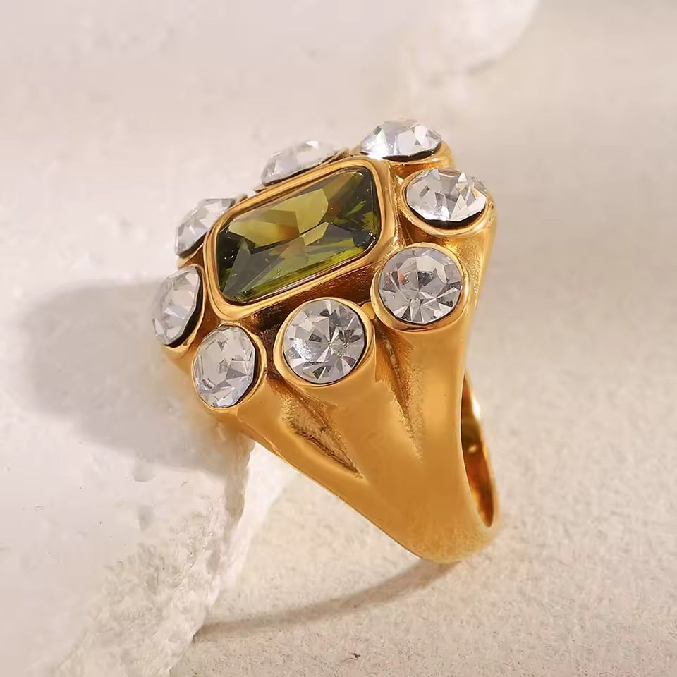 Verdant Halo Ring Size 6 Zirconia Crystal Stainless Steel