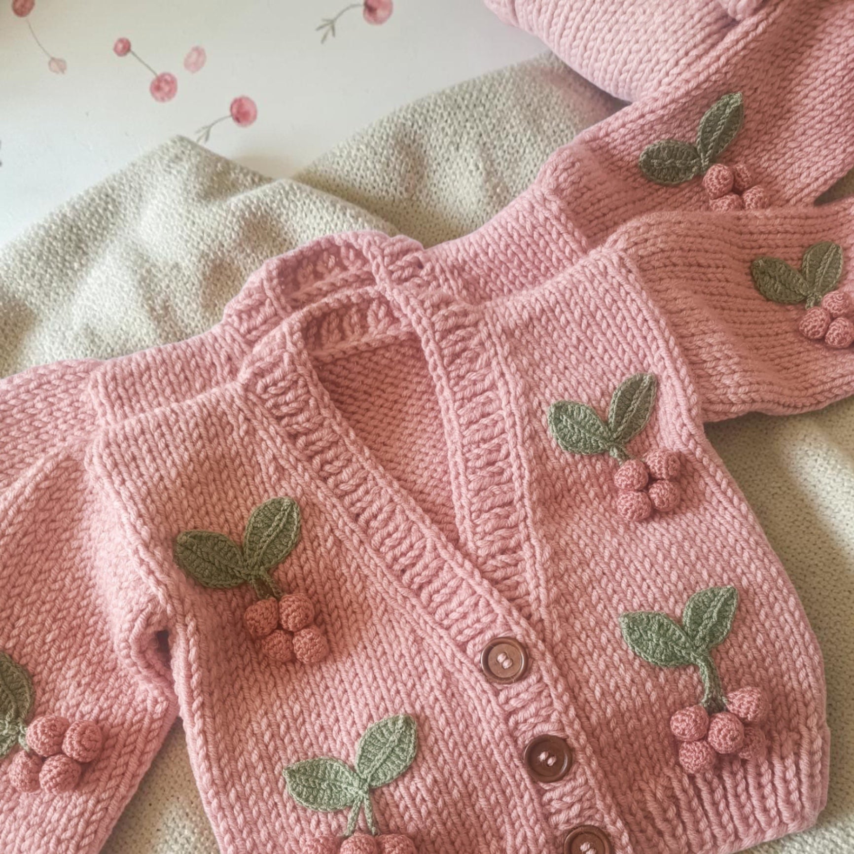 18/24m Pink Handmade Cherry Cardigan