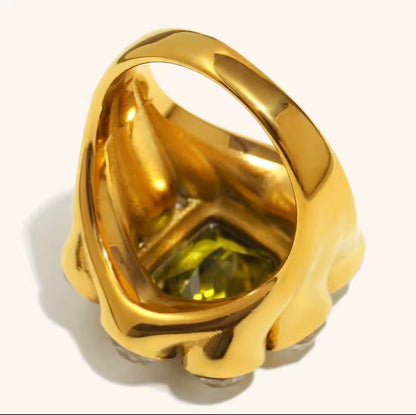 Verdant Halo Ring Size 6 Zirconia Crystal Stainless Steel