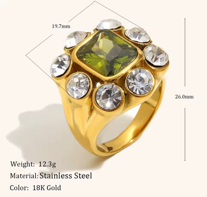 Verdant Halo Ring Size 6 Zirconia Crystal Stainless Steel
