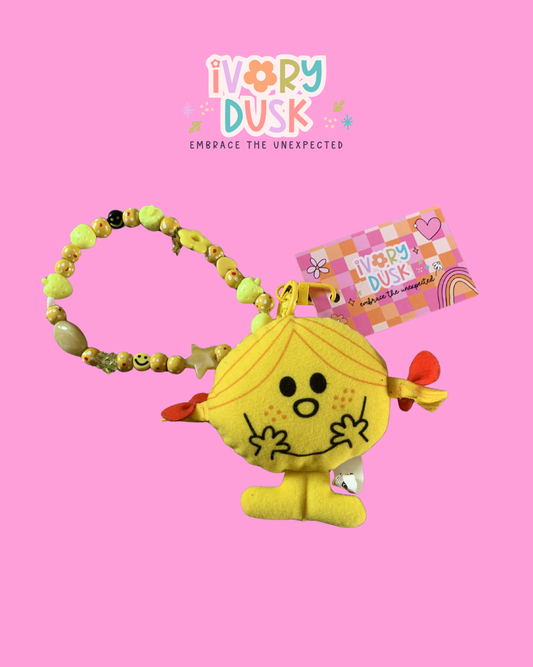 upcycled little miss sunshine bag charm/keychain