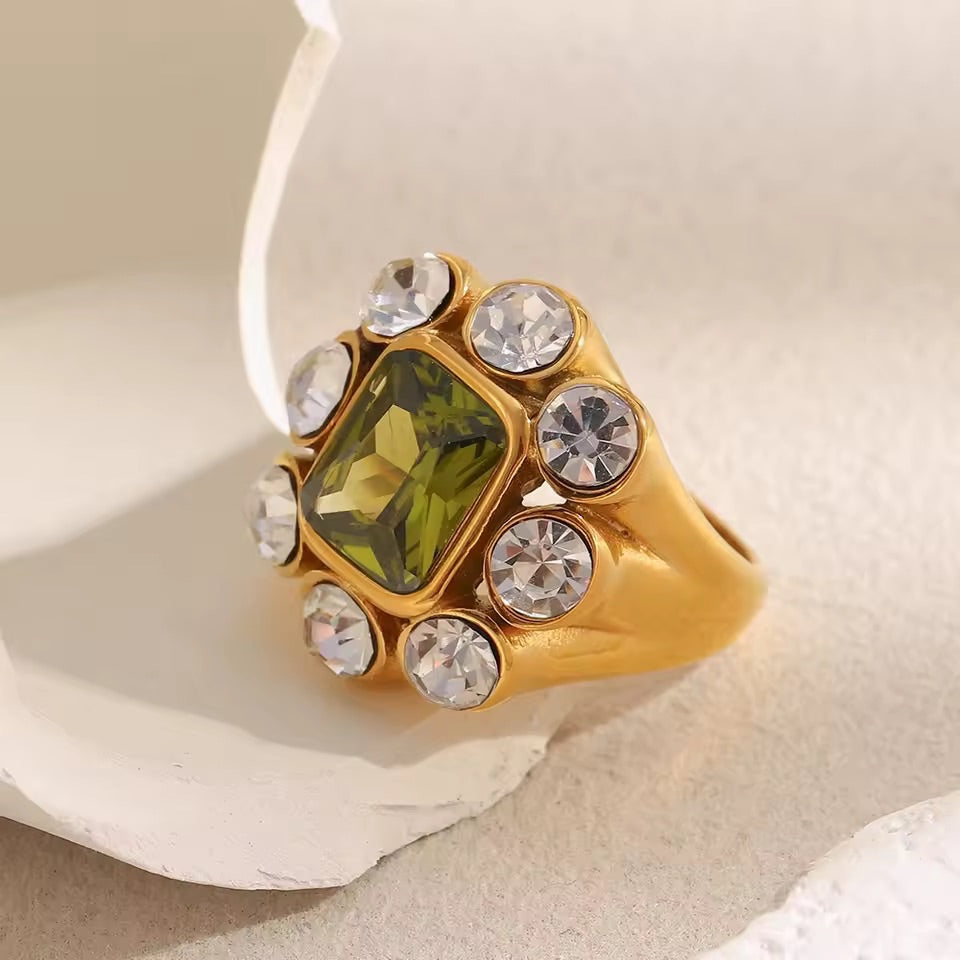 Verdant Halo Ring Size 6 Zirconia Crystal Stainless Steel