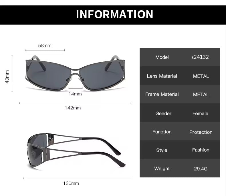 Shield Y2K Metal Sunglasses Silver