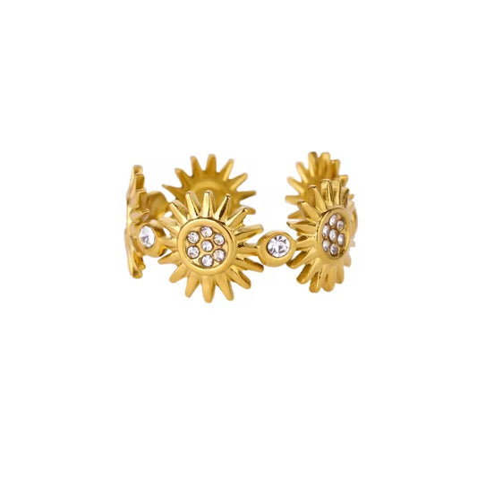 Gold Crystal Solaris Ring Adjustable 