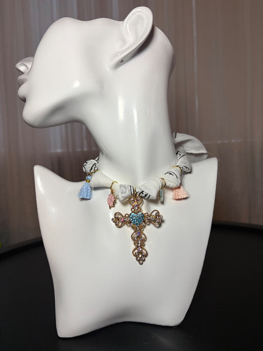 White bandana charm necklace 