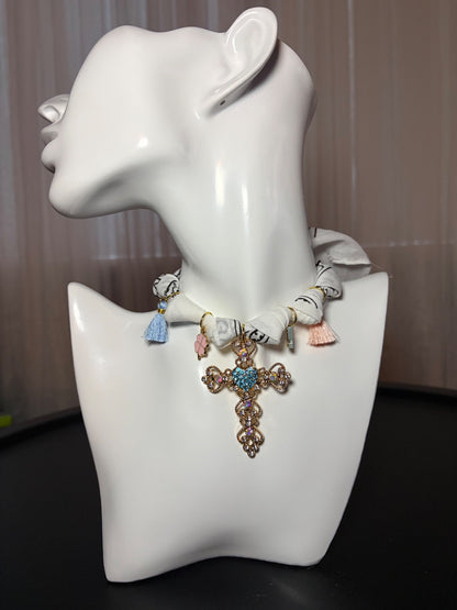 White bandana charm necklace 