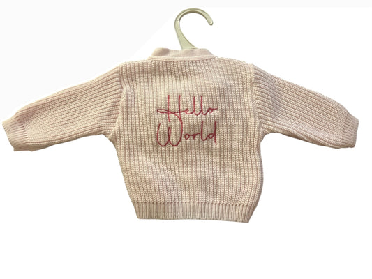 0-3m Pink Hello World Cardigan