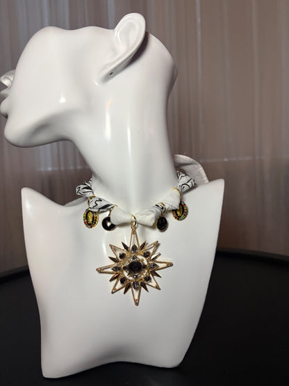 White and black bandana charm necklace 