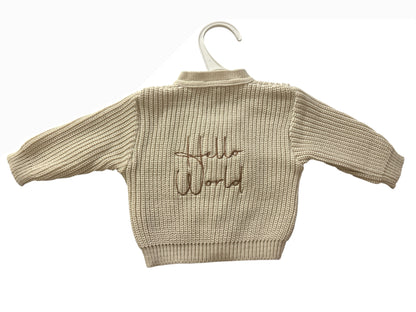 0-3m Beige Hello World Cardigan