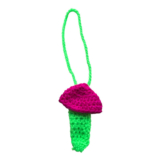 Neon green and pink mushroom lighter/lip balm holder 