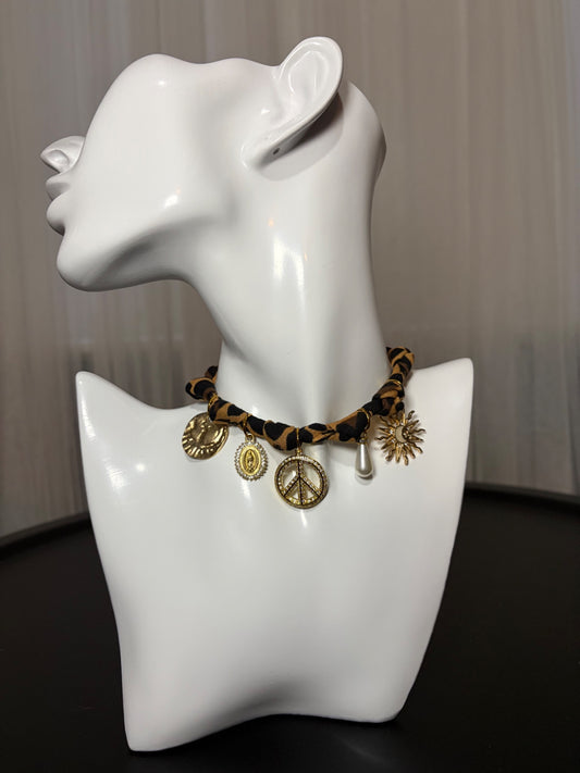 Leopard print bandana charm necklace 
