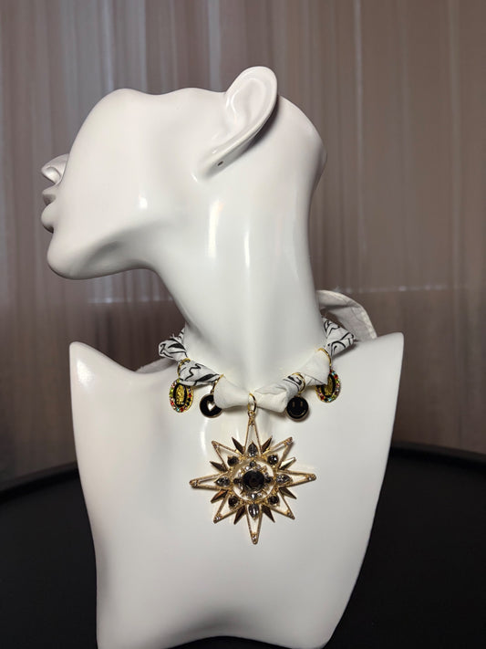 White and black bandana charm necklace 
