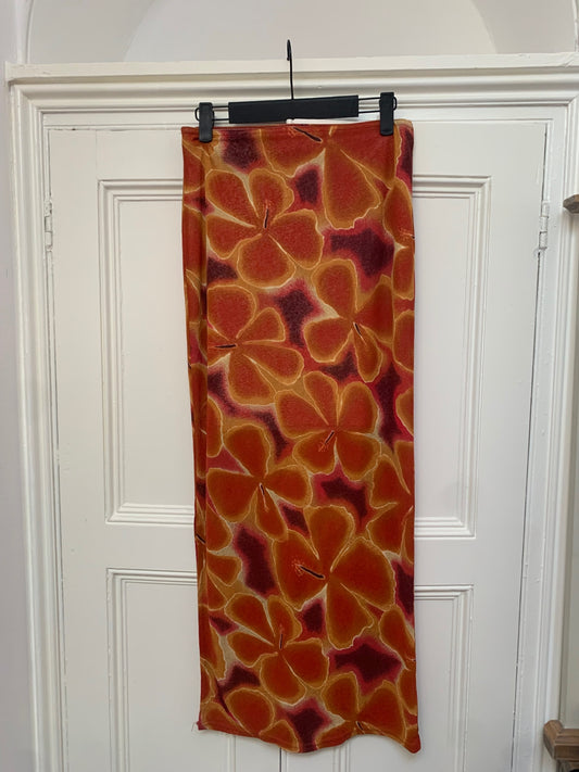 orange floral maxi skirt 