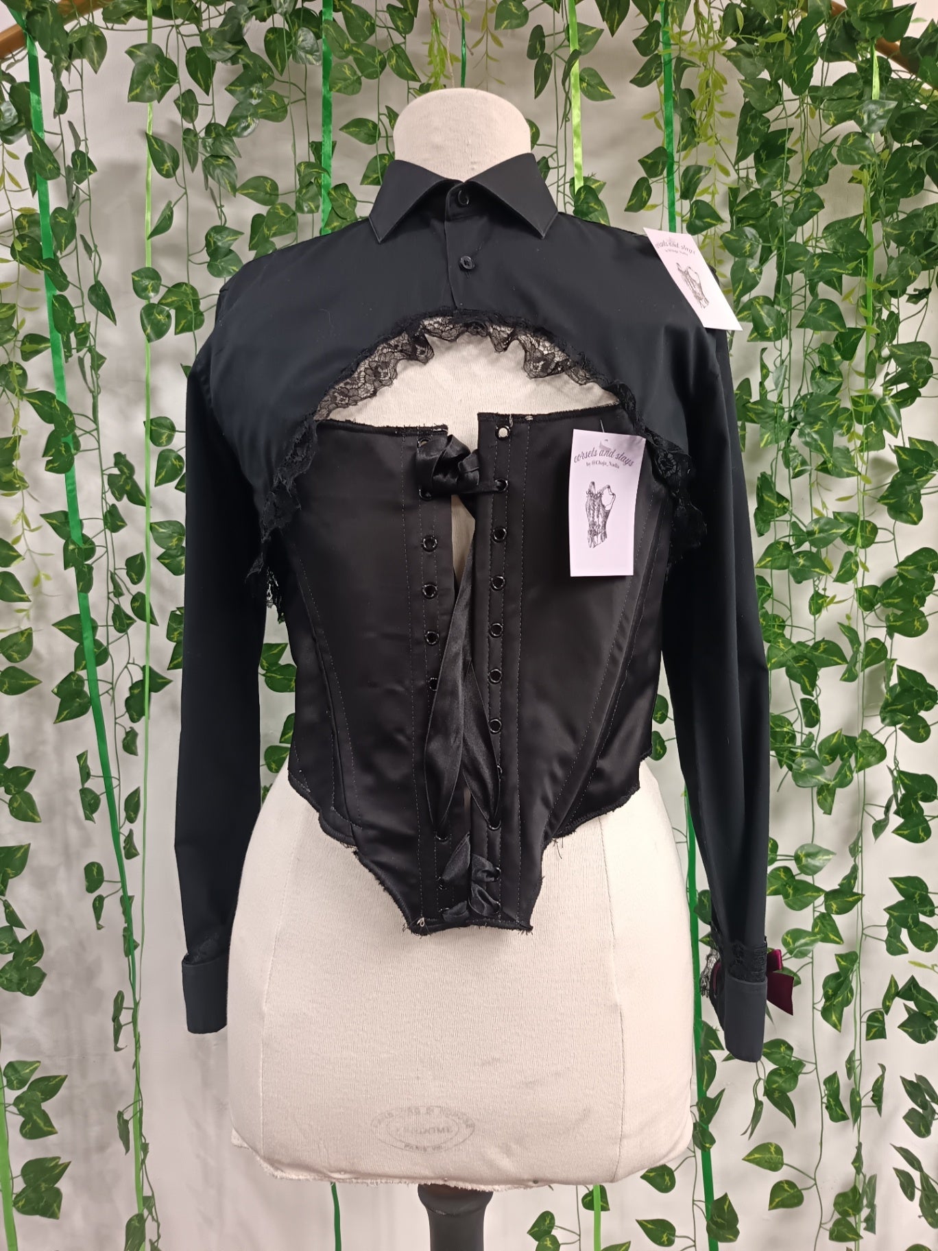 Black satin corset top