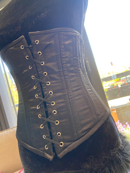 Black satin lace up half corset