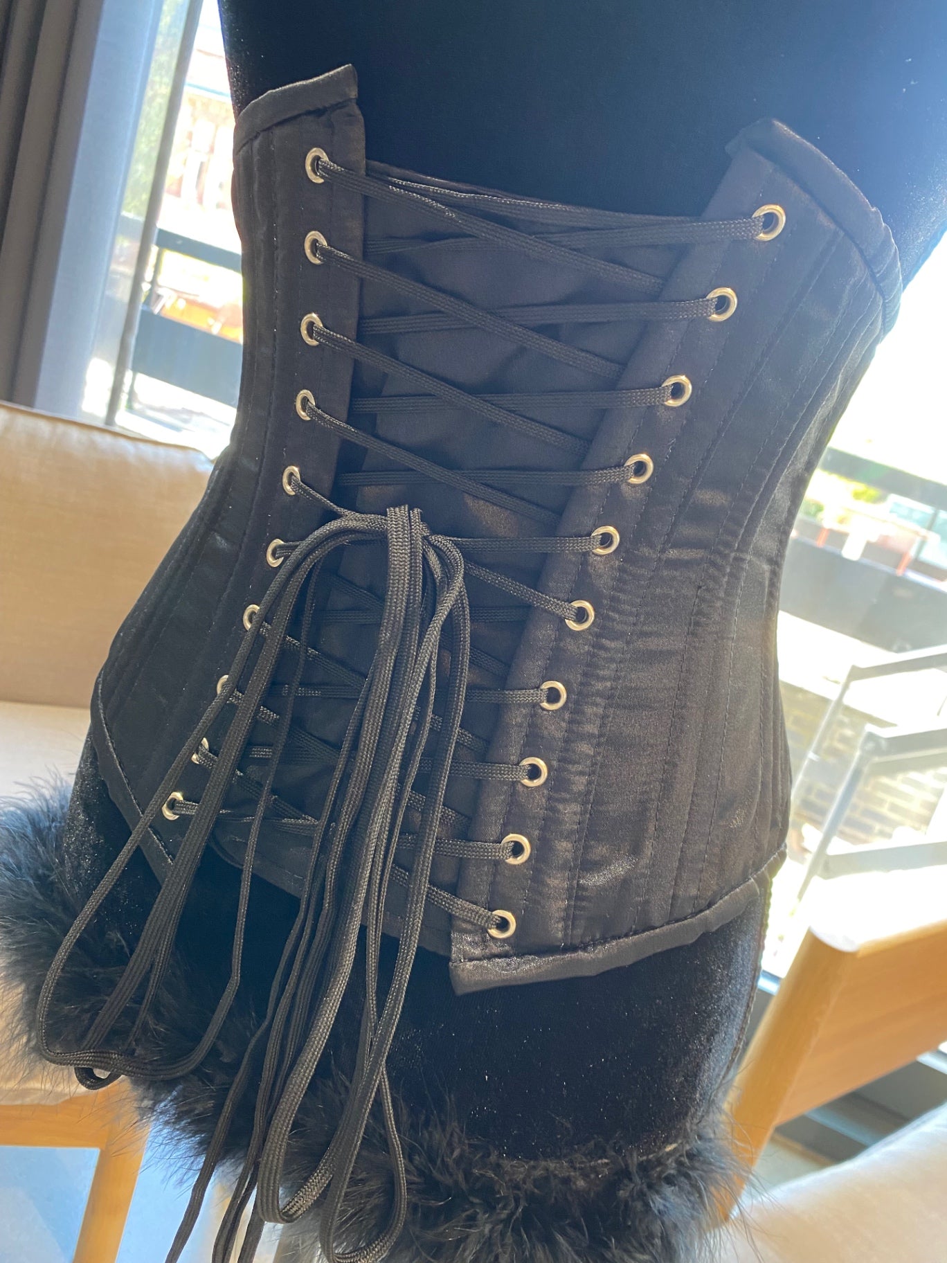 Black satin lace up half corset