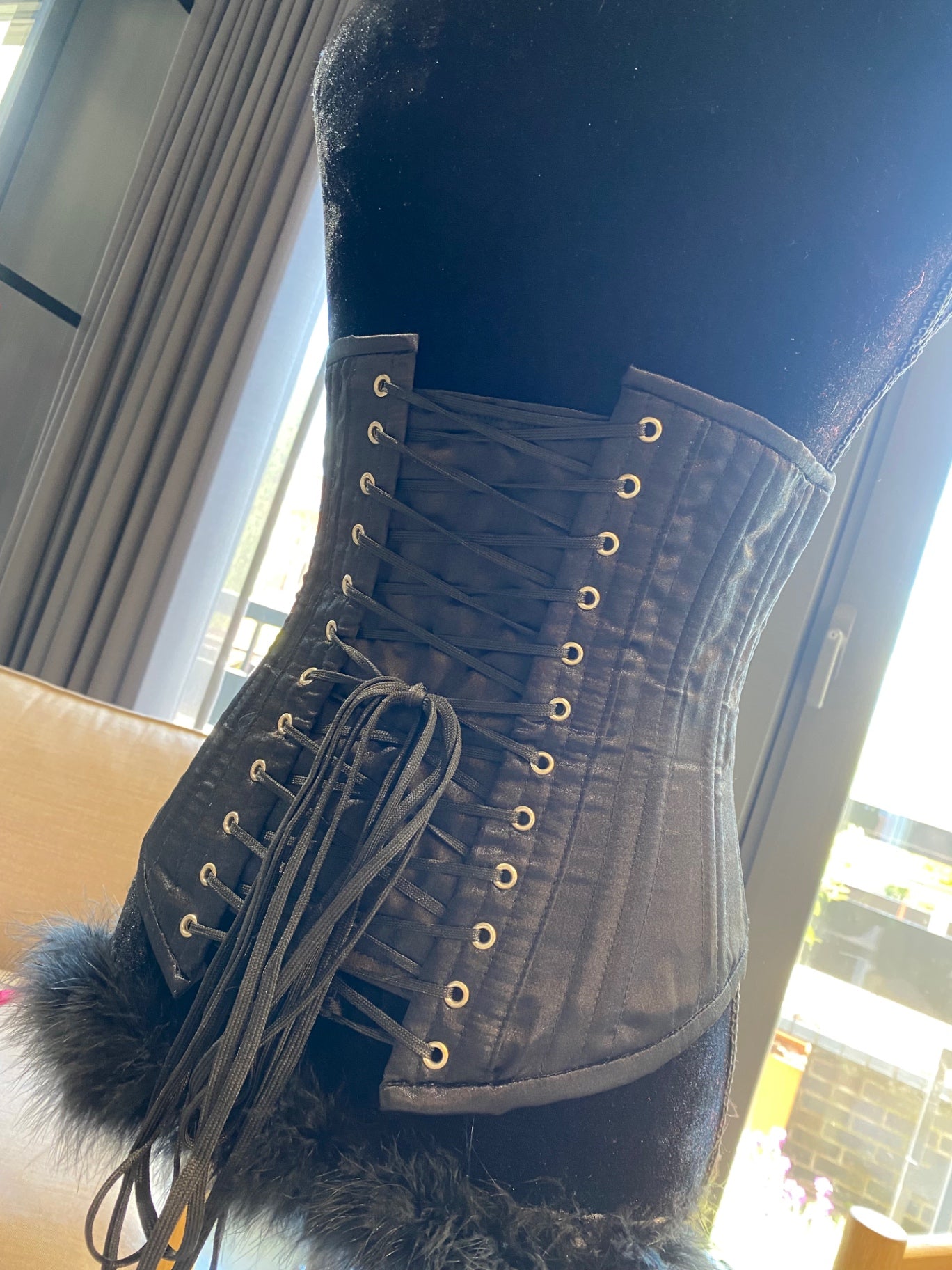 Black satin lace up half corset