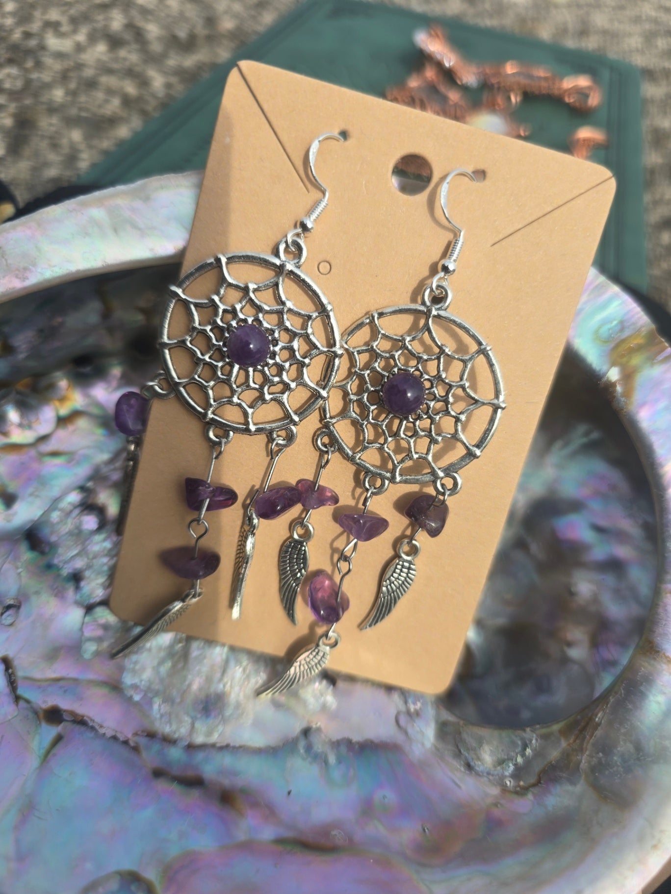 Amethyst dream catcher earrings 