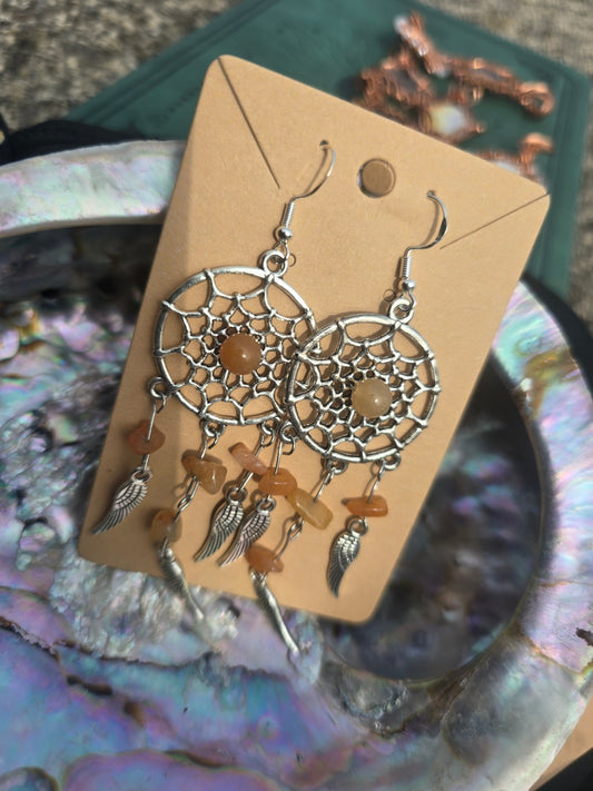 Orange aventurine dream catcher earrings 