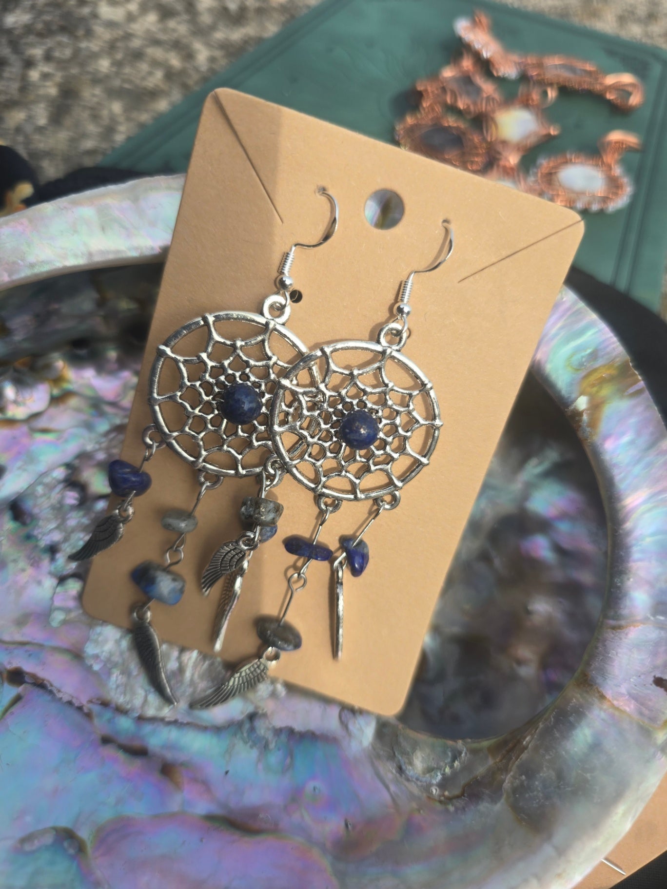 Lapis lazuli dream catcher earrings 