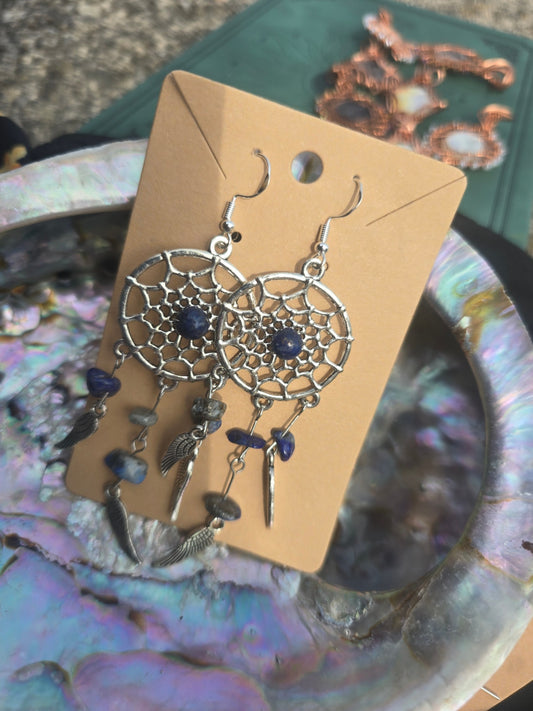 Lapis lazuli dream catcher earrings 