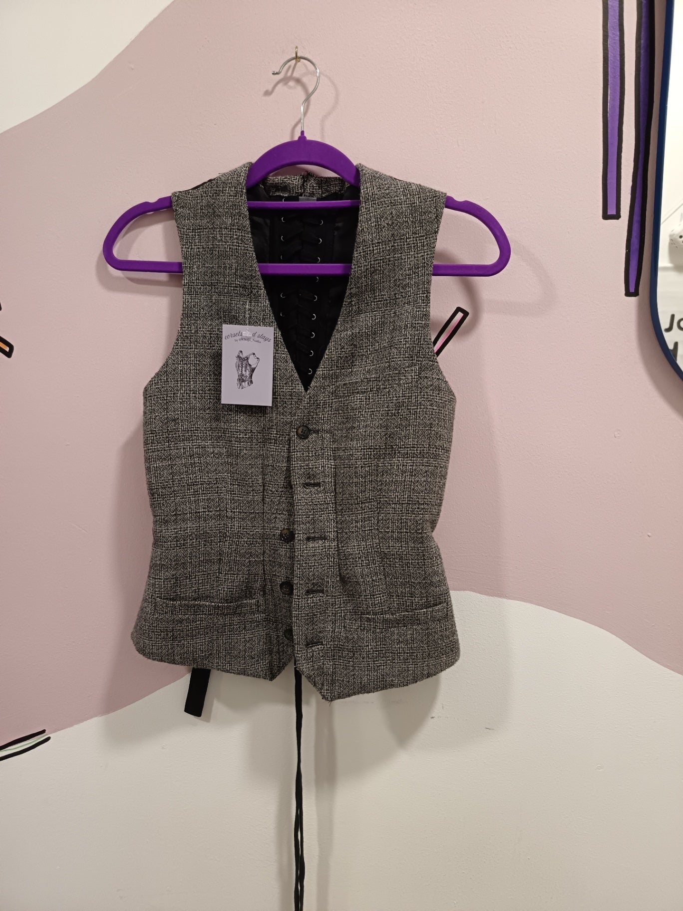 Tweed corset waistcoat grey brown