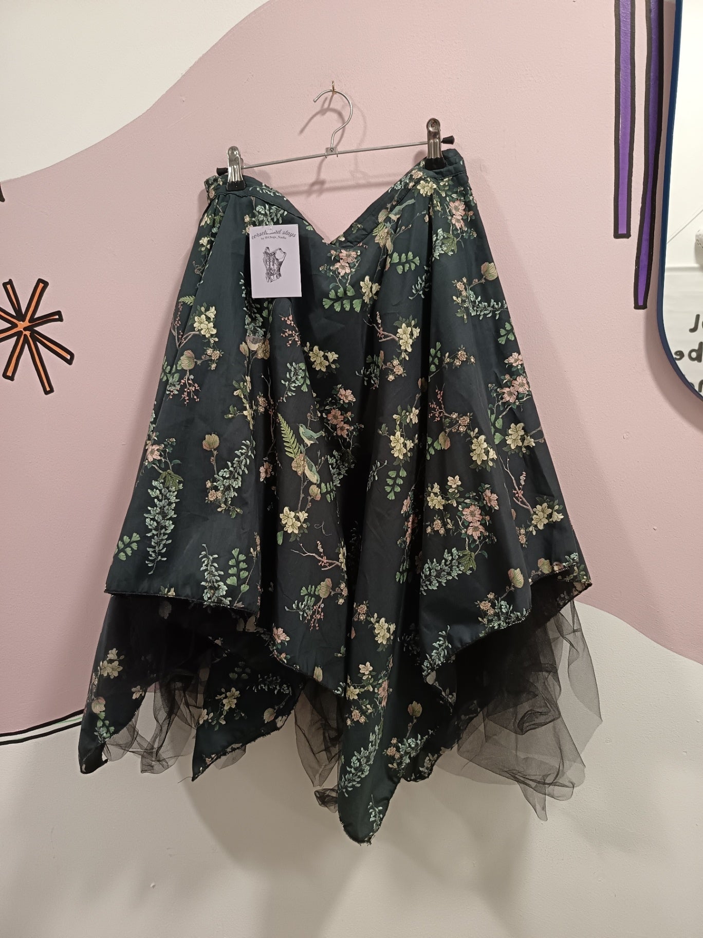 Dark floral skirt with lace up back