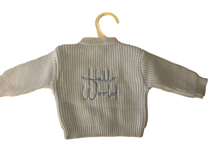 Newborn Hello World Cardigan Blue