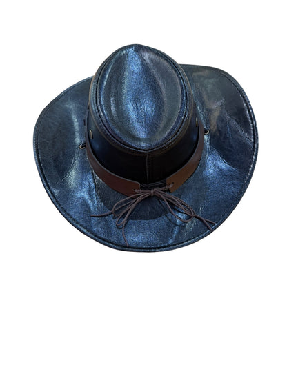 Black Faux Leather Cowboy Hat