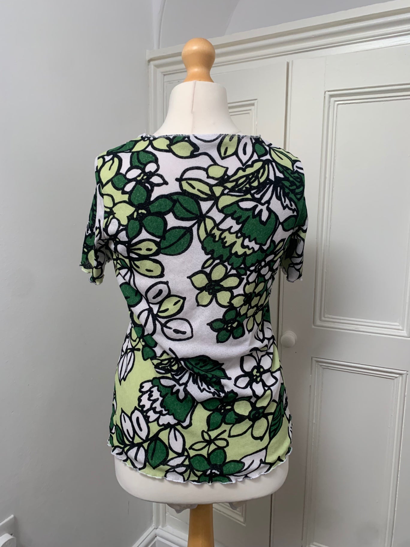 white & green floral top