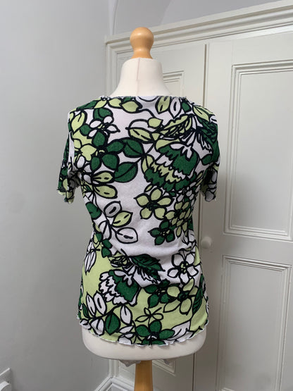 white & green floral top