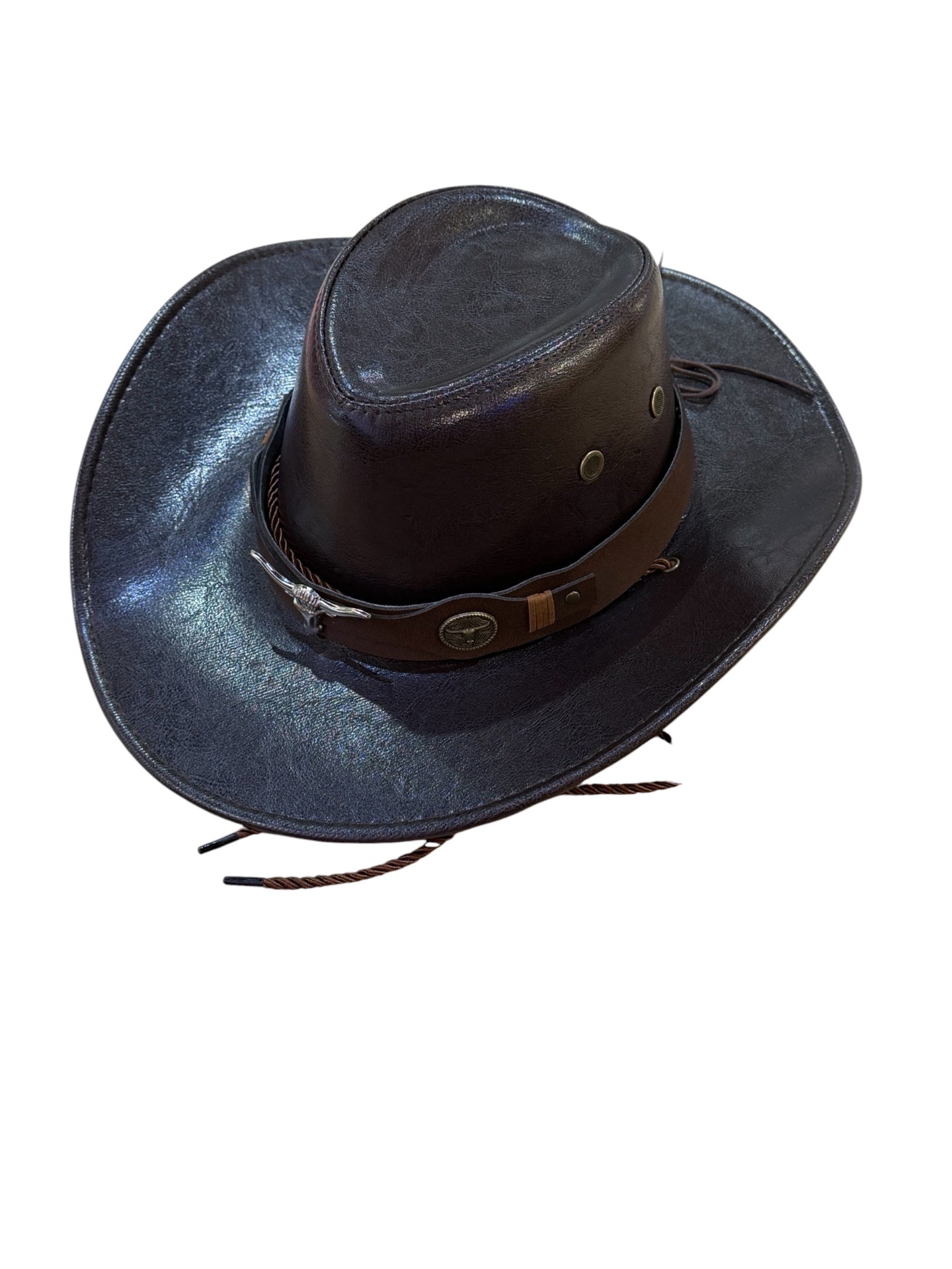 Brown Faux Leather Cowboy Hat
