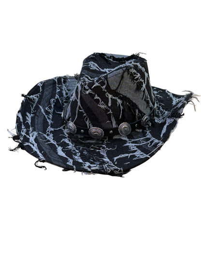 Black Denim Cowboy Hat With Leather stud detail