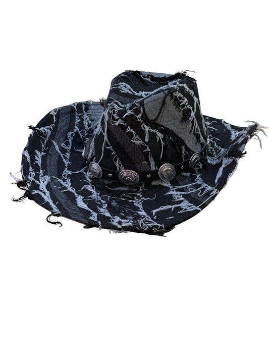 Black Denim Cowboy Hat With Leather stud detail