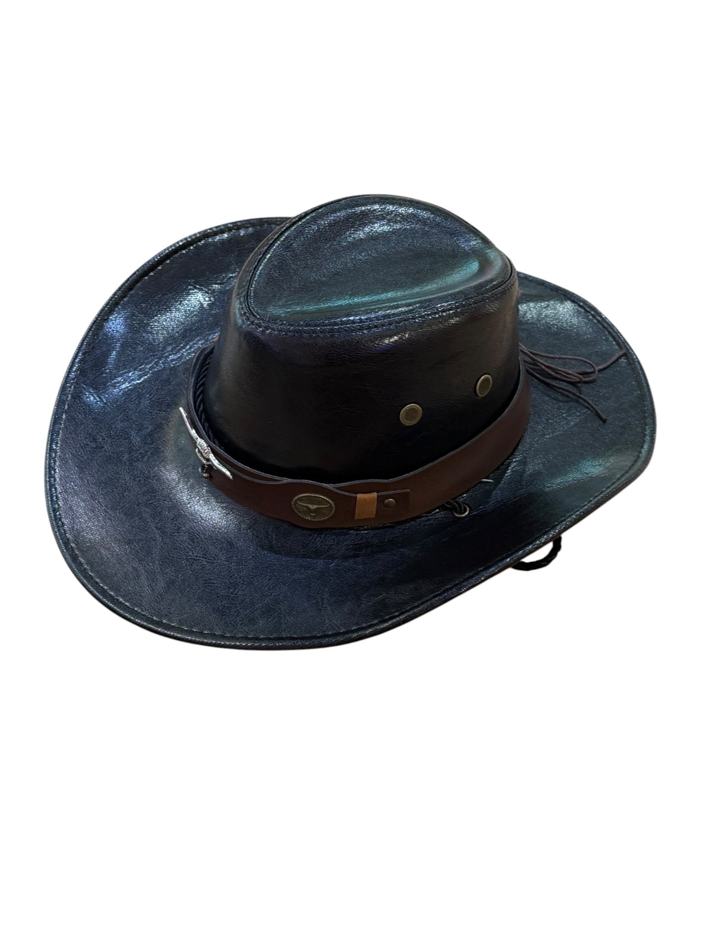 Black Faux Leather Cowboy Hat