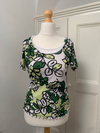 white & green floral top