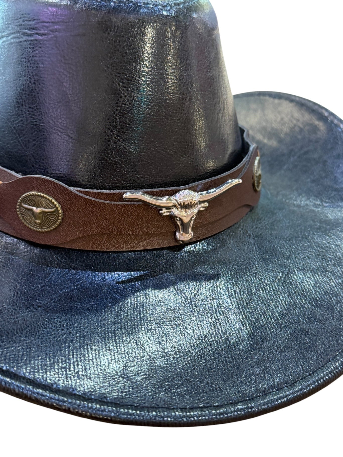 Black Faux Leather Cowboy Hat